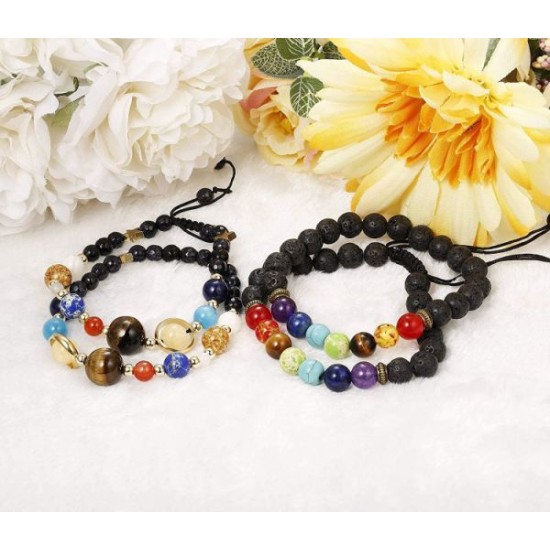 10 Pieces Lava Rock Chakra Bracelets Stress Relief Yoga Beads Aromatherapy Essential Oil Diffuser Elastic Bracelets For Women Men